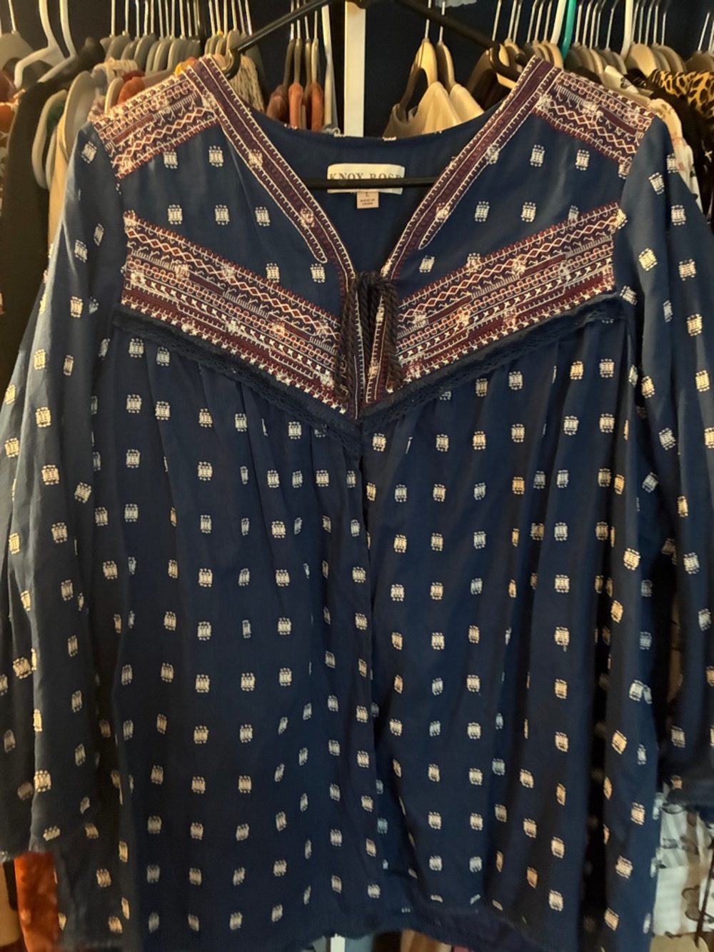 Knox Rose Navy Printed Embroidered Open Top - Picture 2 of 5